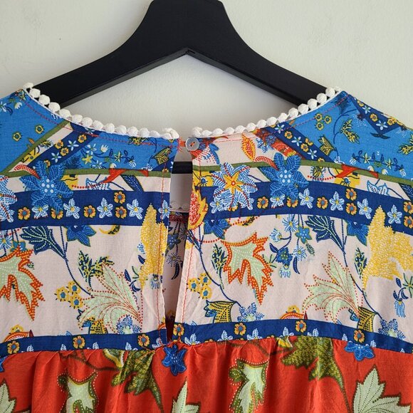 Flutter Sleeve Peasant Tunic Top 3X Floral Boho Lightweight Red Blue - Picture 6 of 10